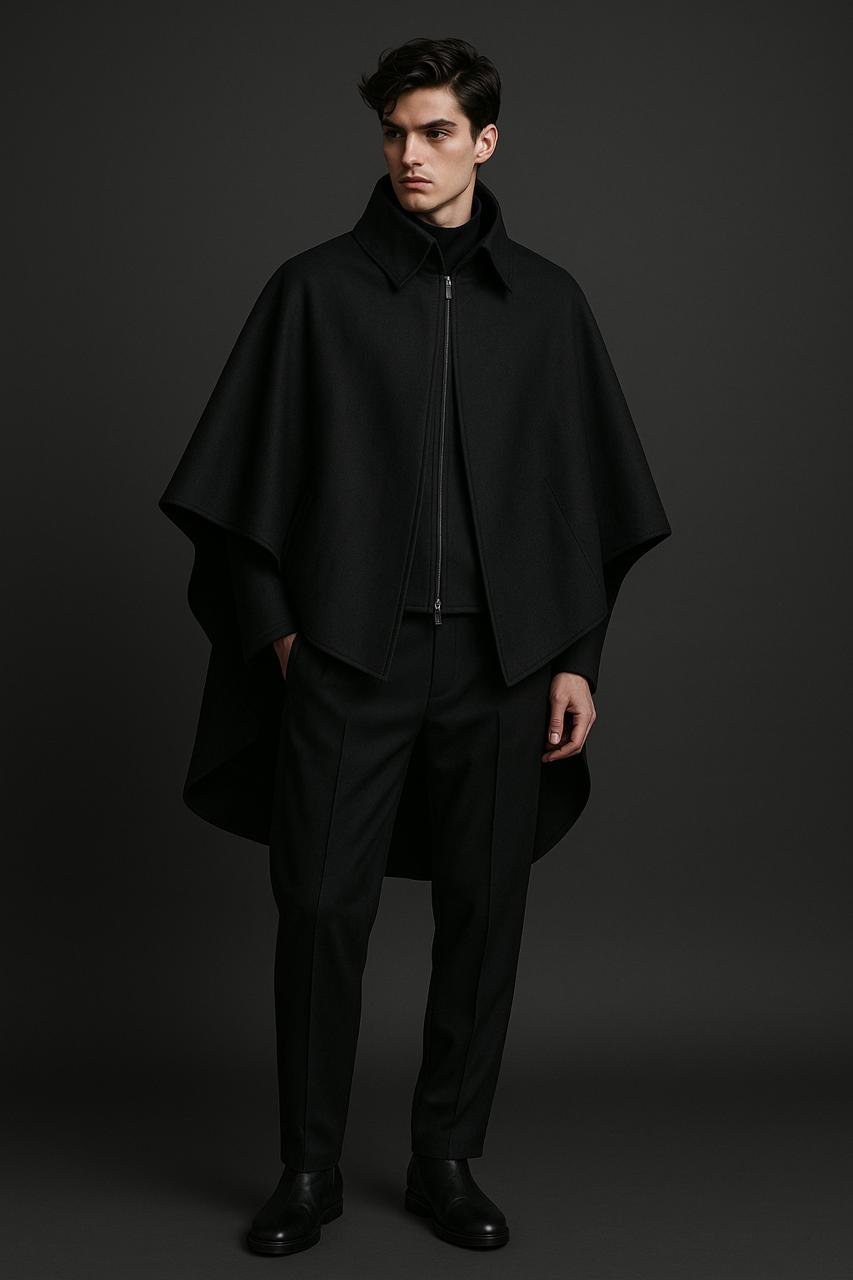 Modelo con capa negra minimalista